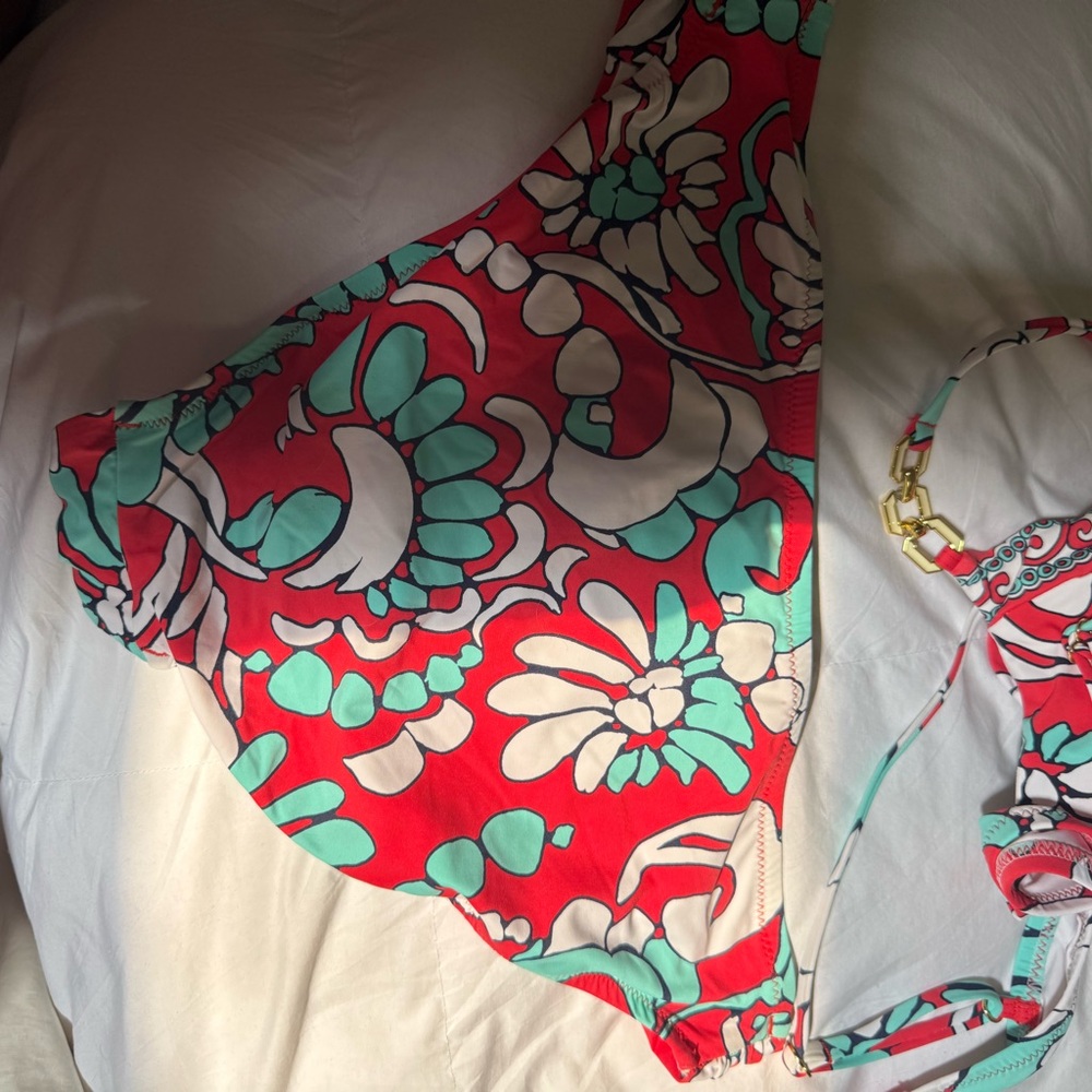 Trina Turk New never worn no tags  Red and aqua blue  Bikini top and bottom set - Picture 6 of 9